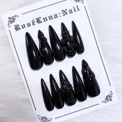 現品†☽黒ネイル 地雷ギャルシズニルックサブカル クロム 垂れネイル 十字架