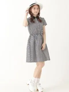 earth 衿 レース ギンガム チェック ワンピース かわいい