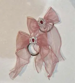 くすみピンク リボンヘアゴム 2個セット ハンドメイド