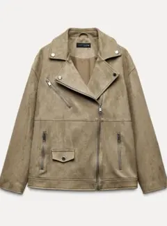 ベージュ スエード風 ダブルライダースジャケット