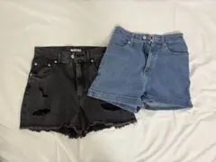 ブラックダメージショートパンツ＆デニムショートパンツセット　2点セット