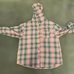 フード付きチェック柄シャツ