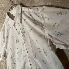 総柄 音符 白 半袖シャツ お洒落白シャツ M~L