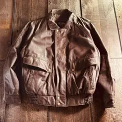 古着　A2 レザーボンバージャケット　短丈フライトジャケット　牛革　ブラウンL.