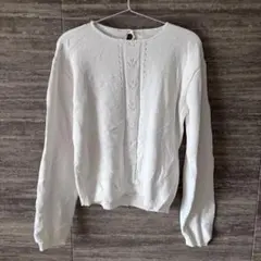 海外古着◎レディース長袖　白ニット 一点もの　ホワイトニットセーター　レディース