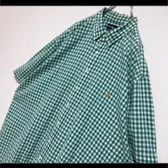 ラルフローレン BDシャツ グリーン ギンガムチェック ポニー刺繍 ゆるだぼ