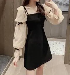 レディースミニレースワンピース✨秋冬可愛いリボン付きデートにも最適