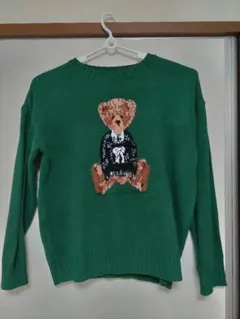 Sheinテディベア刺繍 グリーンニットXXL