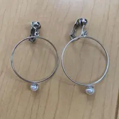 シルバー フープ イヤリング パール付き