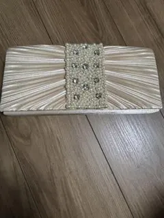 パーティーバッグ ベージュ キラキラパール装飾