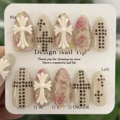 No.01 ネイルチップ 花柄 十字架 ウィッシュコア