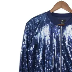 【美品】H&M スパンコールブルゾン ボンバージャケット ネイビー S