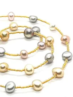 【テリ強】本真珠ライトゴールド＆グレーパールネックレス47cm マルチカラー
