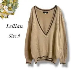 Leilian V 넥 긴팔 니트 베이지 사이즈 9 라인 4922