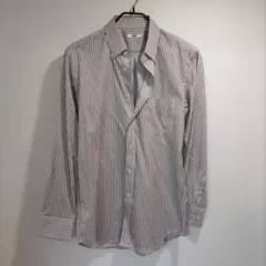 UNQILO　茶色系 ストライプボタン ダウンシャツ　 長袖　Ｌサイズ