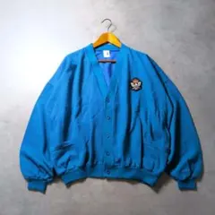 80s 90s ヴィンテージ 裏起毛 ニットカーディガン ワッペン 青