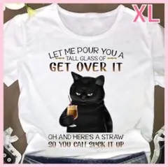 猫 Tシャツ カットソー イラスト プリント ねこ 黒猫 レディース