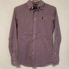 ポロ 赤と白のチェック柄 長袖シャツ