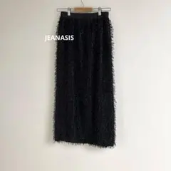 JEANASIS フリンジ ロング スカート ラメ ウエストゴム 黒 ブラック