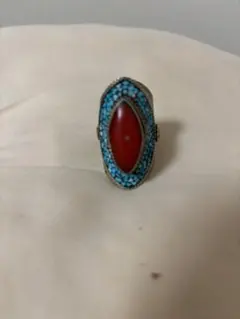希少 3連 コーラル インディアンジュエリー リング BB刻印 sterling