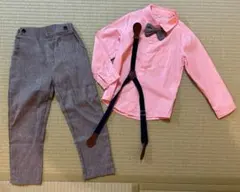 130 フォーマル　シャツ　パンツ　サスペンダー　ピンク　グレー　子供服　男の子