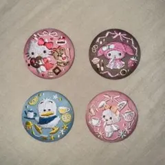 サンリオキャラクターズ刺繍缶バッチビスケット3 4個セット