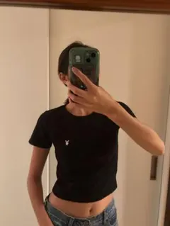 【PLAYBOY×LAGUA GEMコラボ】ブラッククロップドTシャツ