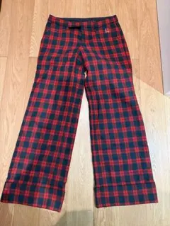 レディース ゴルフ ワイドパンツ 赤黒チェック