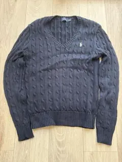ラルフローレン ネイビー ケーブルニット Vネック セーター M