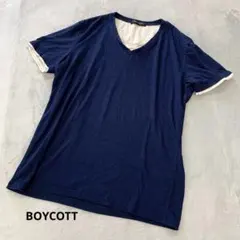 BOYCOTT レイヤード風カットソー 半袖Tシャツ ネイビーのサムネイル