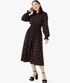 【美品】波瑠さん着用　ケイトスペード　ロング　ワンピース　花柄　黒×ピンク 2025年最新】kate spade new york レディース ロングワンピース