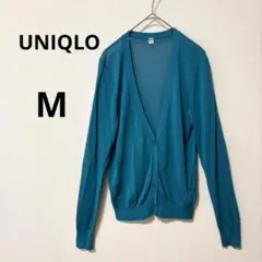 美品 UNIQLO M ブルー ライト Vネックカーディガン シアー 長袖
