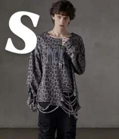 GRANCY 総柄ラインストーングラフィックロンT グレー レオパード