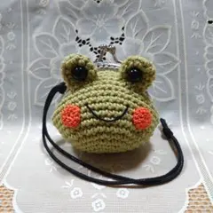 ハンドメイド・手編みミニがま口・カエルちゃんがま口・コインケース