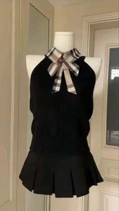 チェックカラーニットベスト