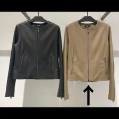 2021AW✨Theory ノーカラーレザージャケット　羊革 本革ベージュ