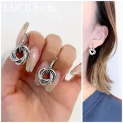 1078 シルバーフープ キャッチレスピアス 2way 3連リング シンプルのサムネイル