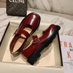 ヴィンテージローファー　フラットシューズ　ロリータ　ワインレッド ストラップ