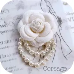 コサージュ パール ブローチ 入学式 発表会 結婚式 ホワイト ローズ 薔薇 白