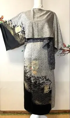 着物　リメイク　ロングワンピース　ポンチョ風ストール　セット