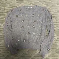 snidel 花柄刺繍 グレー ニットセーター