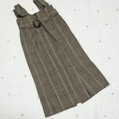 nano universe 2wayサロペットチェックタイトスカート ブラウン