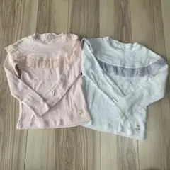 コンビミニ　ワッフル生地　フリル付き長袖カットソー 120cm 2枚セット