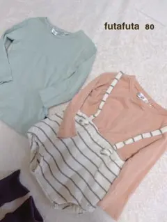 futafuta 春リブカットソー　tete a tete ワッフルサロペット