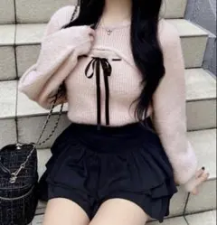 INGNI イング フェザーリブデコルテオープンリボンニット ピンク トップス