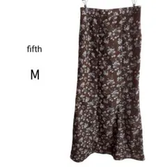 美品　fifth 花柄 ロングスカート フレア 総柄　ブラウン ウエストゴム M
