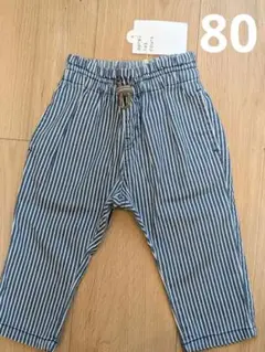 【新品未使用】アプレレクール☆青と白のストライプパンツ　長ズボン　ボトムス 80