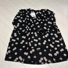 花柄 七分袖 ワンピース 黒　ブリーズ