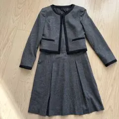 【美品】ワンピース　スーツ　パイピング　グレーxブラック　Lサイズ