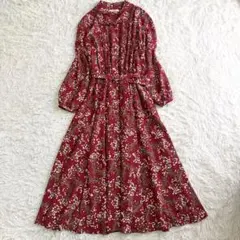 【美品】Dana Mattiass ワンピース Aライン 花柄 レッド系